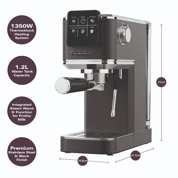 Hamilton Beach BaristaPro Touch 5 in 1 Espresso Machine - Black
