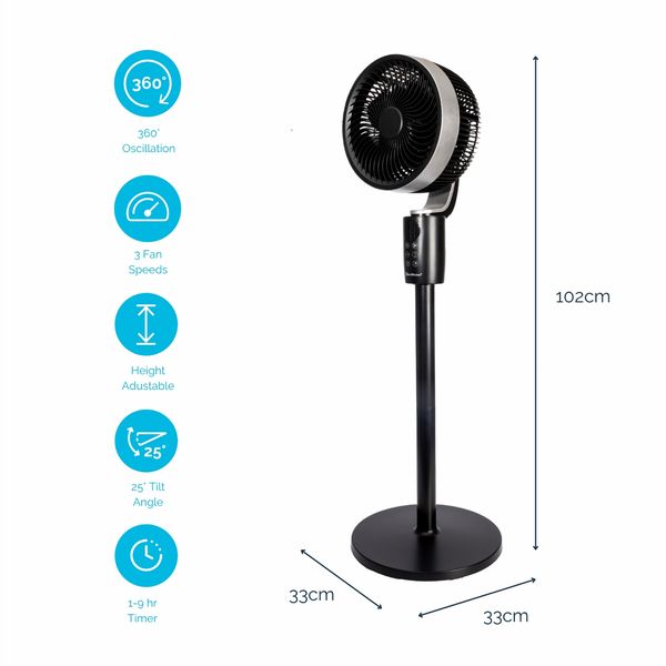 Rediffusion Air360 Adjustable Height Pedestal Fan - 360° Oscillation