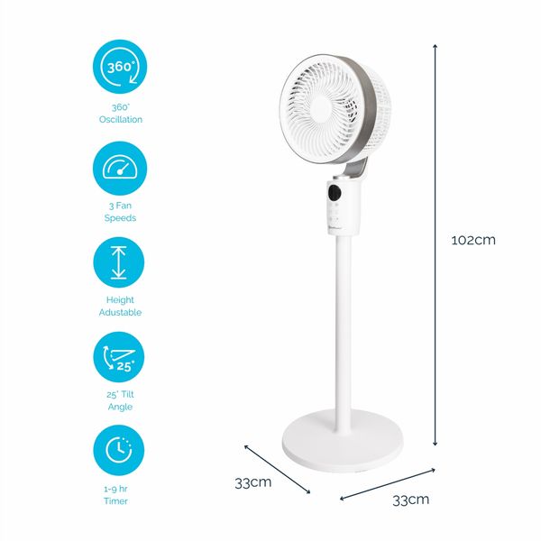 Rediffusion Air360 Oscillating Adjustable Height Pedestal Fan - 360° Oscillation