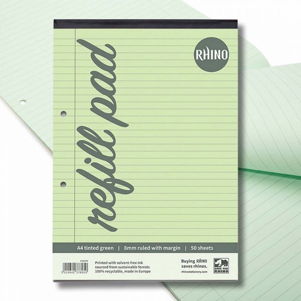 RHINO A4 Special Refill Pad 50 Leaf, Green Tinted Paper, F8M