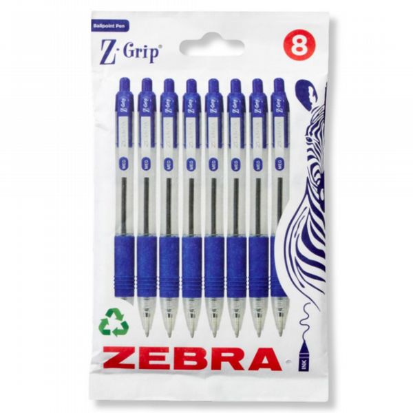 Z-Grip Ballpoint 8 Pack Blue ink  NEW RECYCLABLE PACKAGING