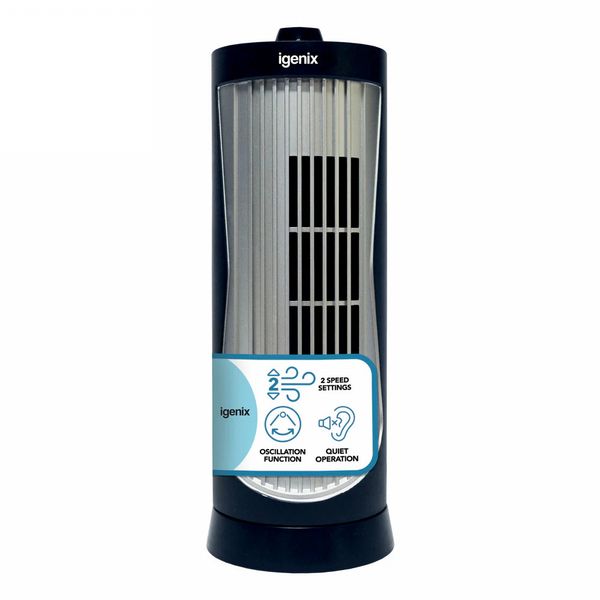Igenix Mini Tower Fan, Oscillating, 12 Inch, Black