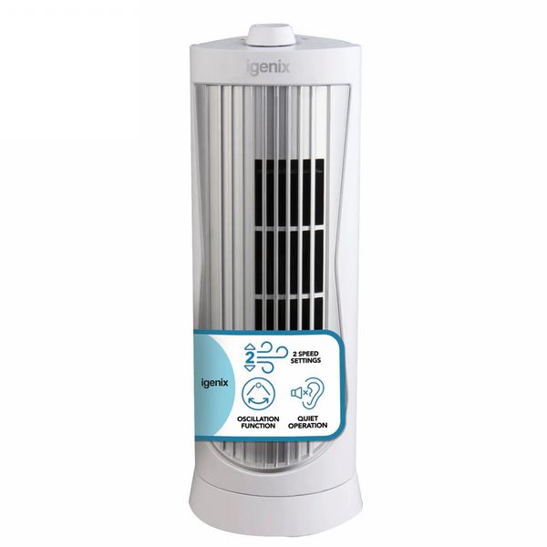 Igenix Mini Tower Fan, Oscillating, 12 Inch, White