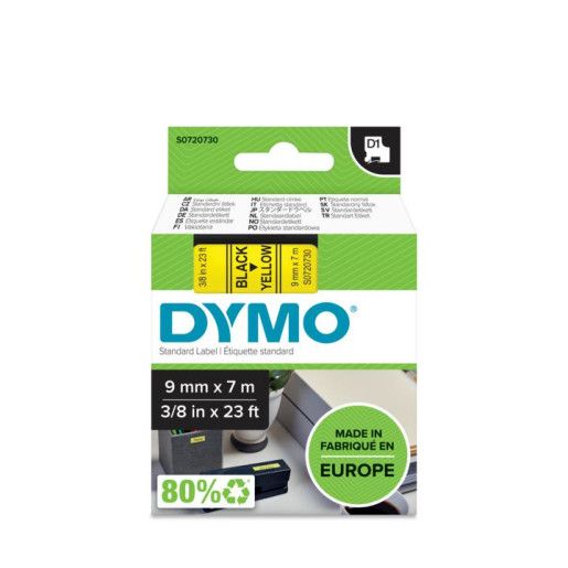 Dymo D1 Tape 9mm Black on Yellow