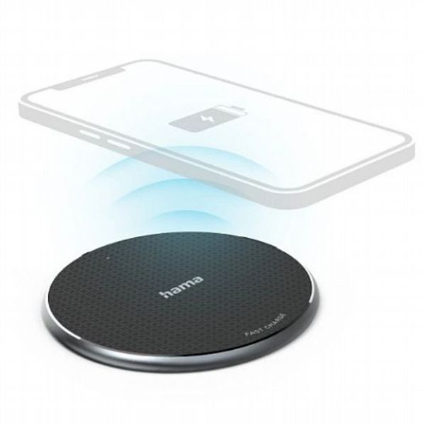 Hama QI-FC10 Wireless Charger, 10W, USB-C, Wireless Smartphone Charging Pad, Black